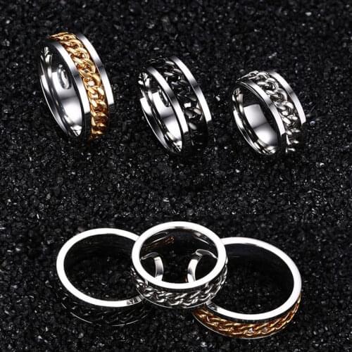 8mm Titanium Stainless Steel Chain Spinner Ring For Men Blue Gold Black Punk Rock Rings Punk Style Accessories Jewelry Gift