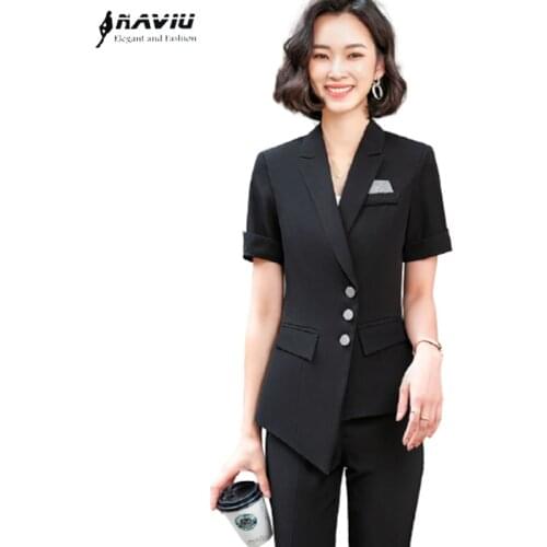 Suits Women 2021 New Summer Fashion Casual Slim Business Formal Short Sleeve Blazer And Pants Office Ladies Work Wear