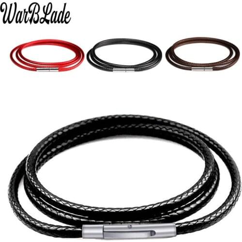 2mm 3mm Leather Chokers Necklaces For Women Men Rope Chain Stainless Steel Magnetic Clasp For DIY Necklace Jewelry Accessories