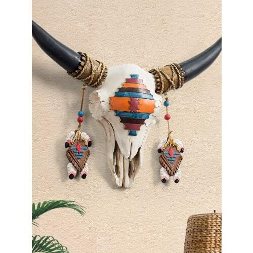 Creative American Style Living Room Wall Decorations Pendant Ox Head Resin Hangings Room Decoration Accessories House Ornaments