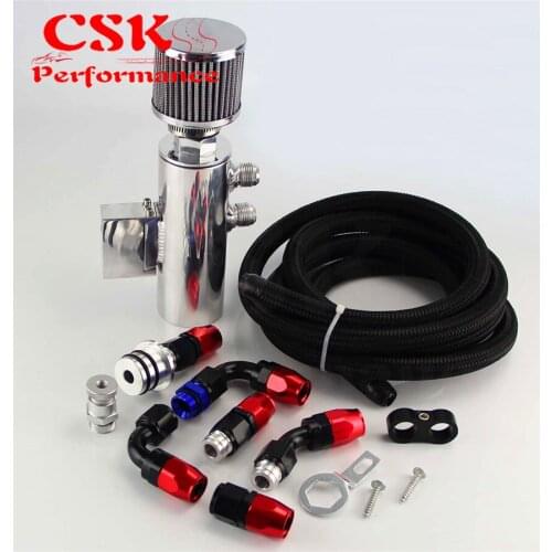 Oil Catch Can Tank Reservoir + Breather Filter w/ Hose Kit For Honda Acura VTEC Black / Silver