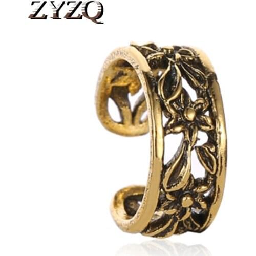 ZYZQ Fashion Open Clip Earrings With Hollow Out Plant Flower Design Elegant Jewelry Earrings Wholesale No-Piercing Earrings