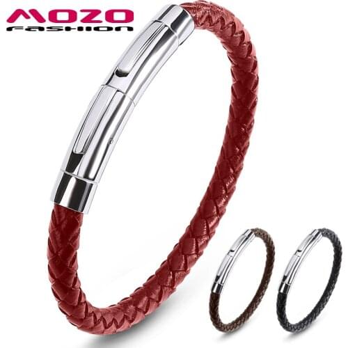 MOZO FASHION New Men Casual Bracelets Stainless Steel Clasps Leather Woman Bangles Hot Selling Wholesale Jewelry Gifts 621