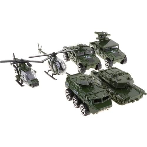 6pcs/set Diecast Metal Army Vehicle Toy Set, 1/87 Scale Military Jeep Tank Helicopters Car Model Toy for Kids Children