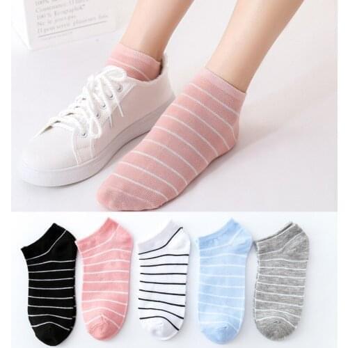 1 pairs Women Invisible Cotton Socks Ladies Fashion Striped Non Slip Shallow Ankle Breathable Sock Casual Mouth Short Slippers