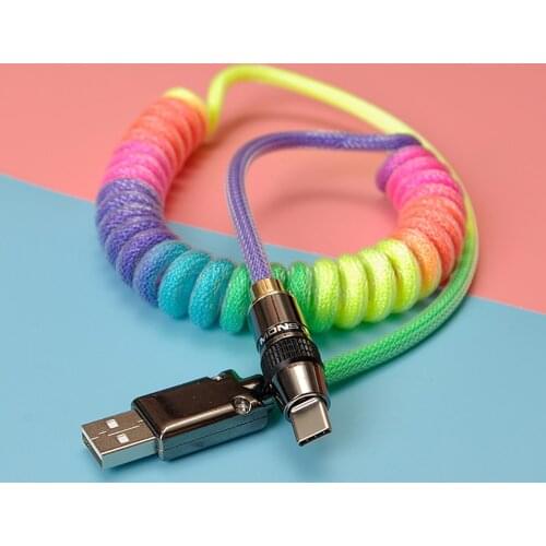 Cut Resistant Proof Metal Plug Umbrella Cord Data Cable Type C Mini Micro B For Notebook HUB Mechanical Keyboard Rainbow Color