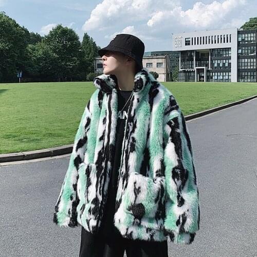 New Mens Winter Faux Fur Thick Warm Coat Loose Camouflage Outwear Green Size M-3XL K52