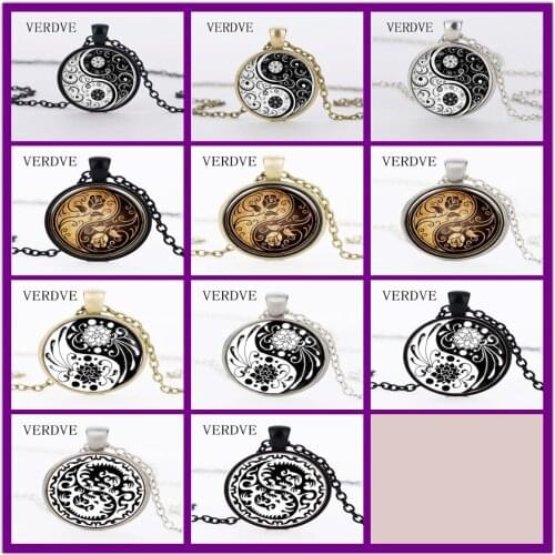 VERDVE New Pendant Necklace Time Gems Tai Chi Pattern Black and White Crane Pendant Necklace