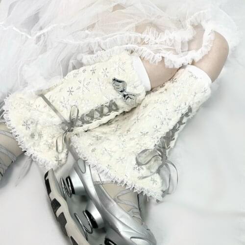 Original Design Off White Lace Knee Sleeve Japanese Harajuku Hot Girls Grunge Lace-up Leg Cover girls socks leg warmer