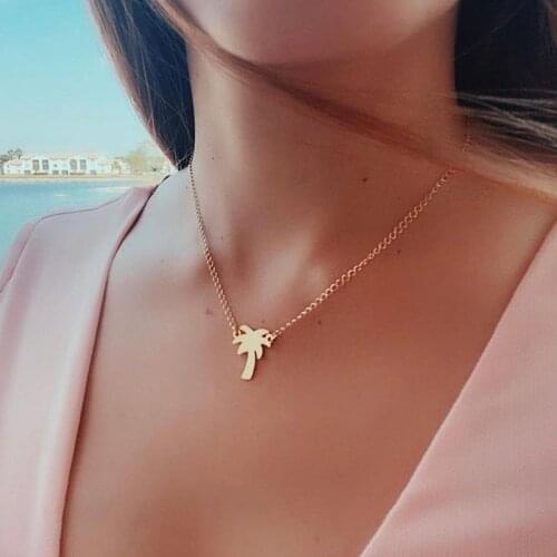 Island Life Palm Tree Necklace Stainless Steel Tattoo Choker Inspired Plant Tropical Coconut Tree Necklace for Women Men