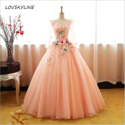 Quinceanera Dresses For 15 Appliques Long Sleeves V-neck 16 Ball Gowns Party Dress Performance Dress Custom Plus sizes
