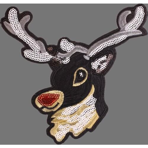 Christmas Deer DIY Clothes Decor Sequins Embroidered Lovely Animal Sew on Cloth Patch For Clothing Girls Boys Wholesale Stickers