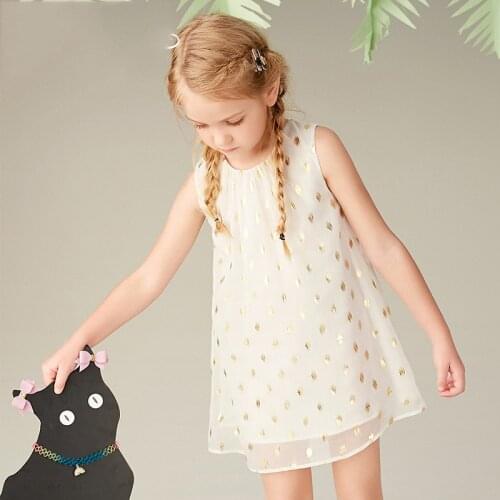 Point Printed Chiffon Dress Girl Purple sleeveless vest dress