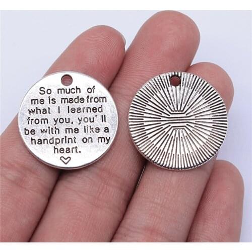 Tristana 10pcs 25x25mm Antique Silver Color Round English Plate Charms Pendant For Jewelry Making DIY Jewelry Findings