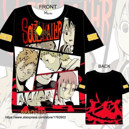 Japanese Summer T-Shirt Soul Eater Cool Double-side Print Anime Men Women Casual Short Sleeve Shirt Tee Tops