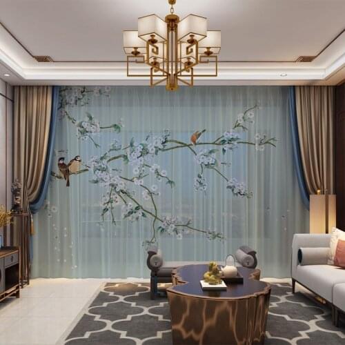 Custom Living Room Curtains Floral Birds 3D Curtain Photo Printing Blackout Curtains For Room Decoration Drapes