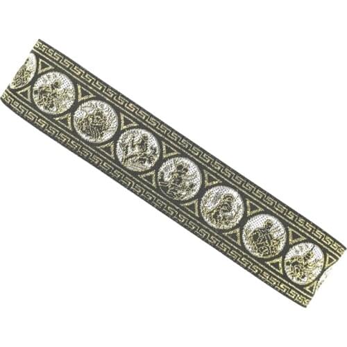 ZERZEEMOOY 1.28 inch 32MM 10 Yards Woven Jacquard Ribbon Spun Gold Geometric Human Head