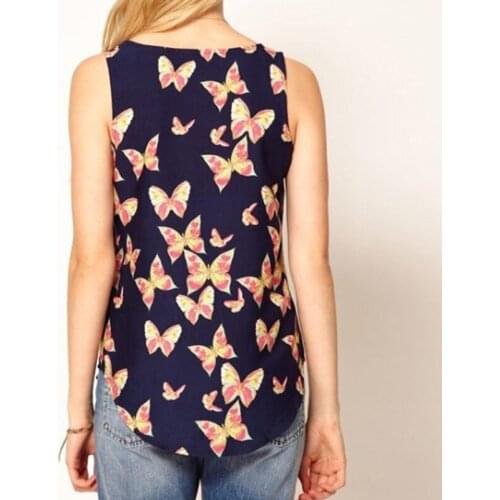New Summer 2021 Fashion Chiffon Printed Vest Women Tank Tops Butterfly Printed Tank Top Casual Sexy O-Neck Sleeveless Tank Top