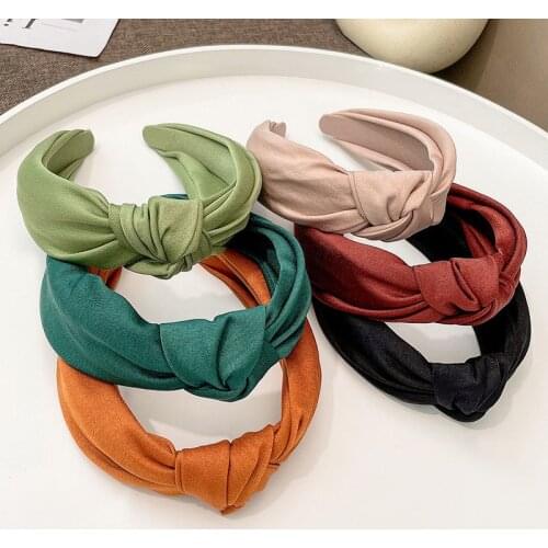 For Women Cloth Korean Style Wide Hair Hoop Summer Hair Accessories Pure Color 1Pcs Pleated Knot Hairband