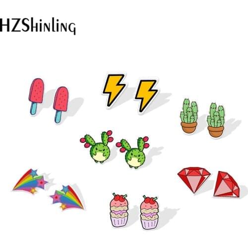 2019 New Cute Cactus Acrylic Earring Lightning ice lolly Color Stars Plastic Earring Epoxy Earrings Gilfts Women