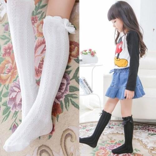 2-12Y Girls Knee High Long Socks Girls Knee Socks Baby Kid Socks Girl Children Cute Princess Solid Color Lace Bow Tie Patchwork