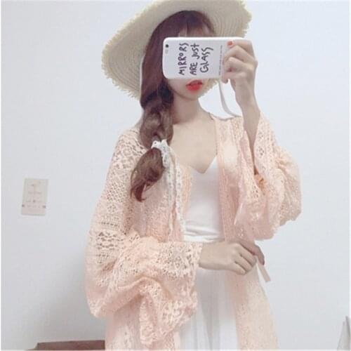 2020 Spring summer new womens soft lace loose lantern sleeve long sleeves chiffon thin coat womens shawl cardigan PZ3295