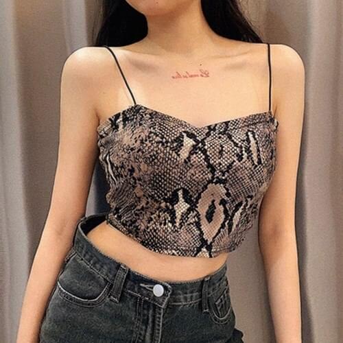 Bodycon Crop Tops Women 2021 Summer European American Style Vintage Serpentine Print Tank Camis Sexy Bralette Top T621