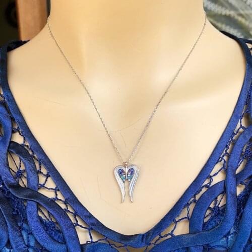 Angel Wing 925 Sterling Silver Necklace Women Girls Gift Jewelry Accessories Fashion Handmade Elegant Chain