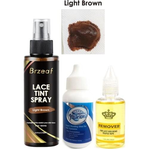 100ml Light Brown Lace Tint Spray +1.3oz/38ML Lace Wig Hair Bonding Glue +30ML Remover for Lace wig Hair Closure