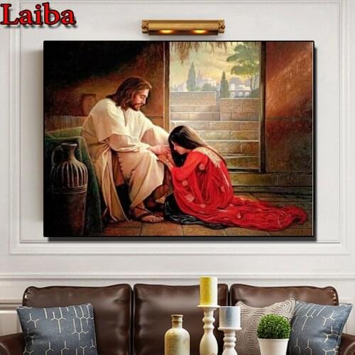 5D DIY Full Square Diamond Painting Jesus Religious Savior girl 3D Cross Stitch Diamond Embroidery Mosaic Rhinestone Home Decor