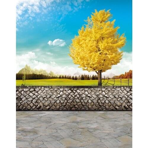 5x7ft Stone Floor Yellow Tree Lawn Photography Backdrops Photo Props Studio Background