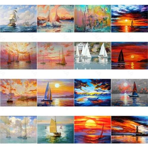 Diy Diamond Painting Sailboat Color Rich Oil Painting Fashion Nordic Style Simple Handmade Square Diamond Round Diamond