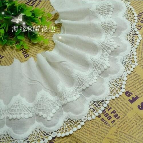 Free Shipping 1 Yard Cotton Lace Fabric Trim Wedding Flower Trim 15cm Width Off White Lace Tape Decoration