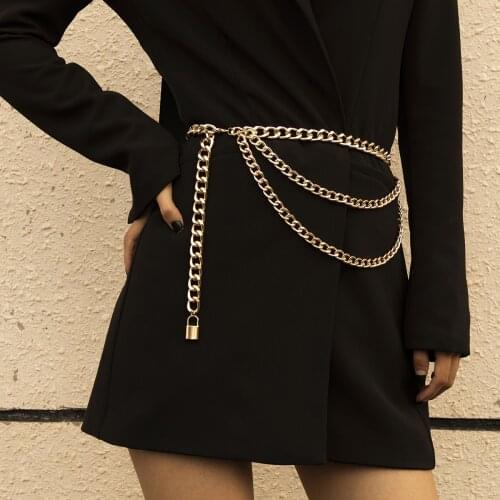 Fashion punk wind lock thick chain aluminum chain multi-layer tassel lock waist chain Yoga body chain womens dress waist chain