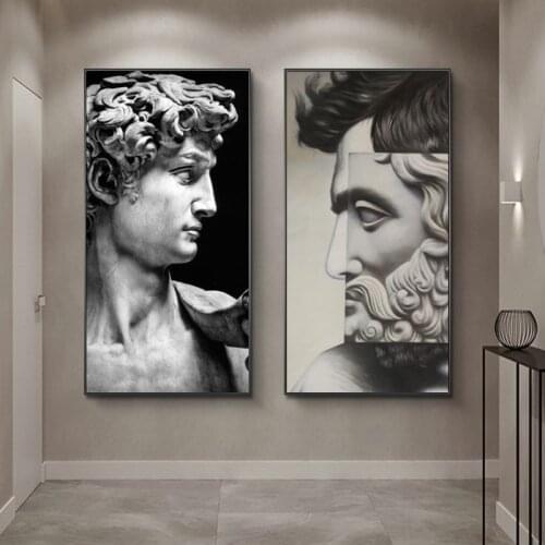Black and White Portrait of David Sculpture Canvas Painting Posters Prints Wall Art Pictures Cuadros Home Decoration Room Decor