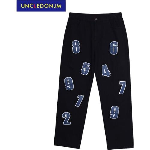 Digital printed jeans mens high street high street baggy straight pants Harajuku casual trousers black jeans NZ12