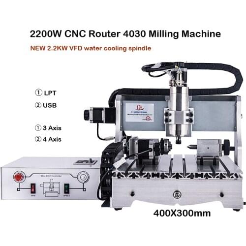 CNC Router Engraver 4030 Milling Machine with NEW 2.2KW VFD Water Cooling Spindle 3axis/4axis LTP/USB Port for Optional