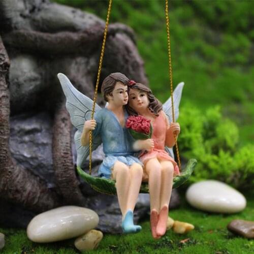 Swing Angel Lover Figure Fairy Resin Craft Valentines Day Gift Miniature Home Garden Decor Glass Ornament DIY Accessories