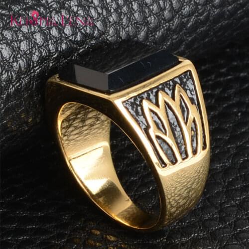 Keisha Lena Mens Baphomet Goat Pentagram Devil Stainless Steel Gold Color Stone Rings Man Jewelry Size 7-12