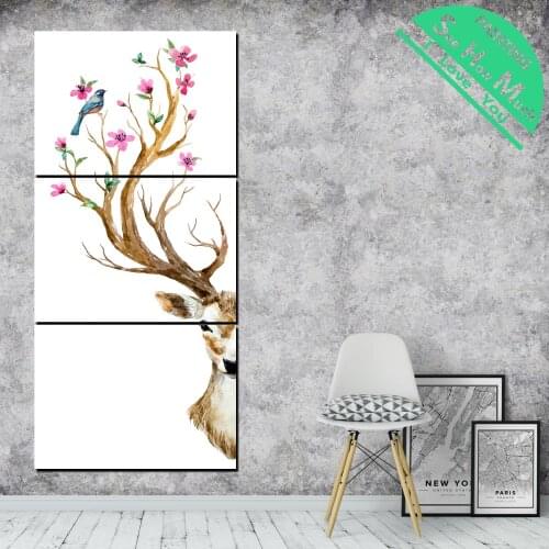 3 Pieces Sika Deer Flower Wallpaper Artwork HD Printed Canvas Painting with Pictures Decoration for Living Room Poster