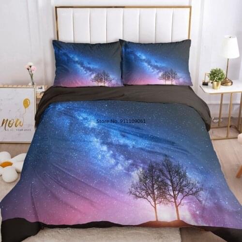 3D Blue Bedding Sets Euro Double Queen King Duvet Cover Set Pillowcase Blanket Quilt Cover 2-3Pcs Bed Set Galaxy Black Beddings