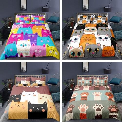 Cartoon Cat Bedding Set 2/3Pcs Duvet Cover & Pillowcase(s) 3D Printed Quilt Cover Home Textile Gift