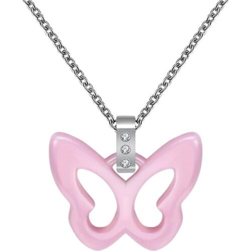 Korean Fashion Ceramics Pink Butterfly Necklaces For Women Jewelry 2020 Stainless Steel Geometry Necklaces For Women New
