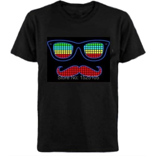 Hot Sale Sound Activated Led Cotton T Shirt Light Up and Down Flashing Equalizer EL T-Shirt Men for Rock Disco Party DJ Top Tee