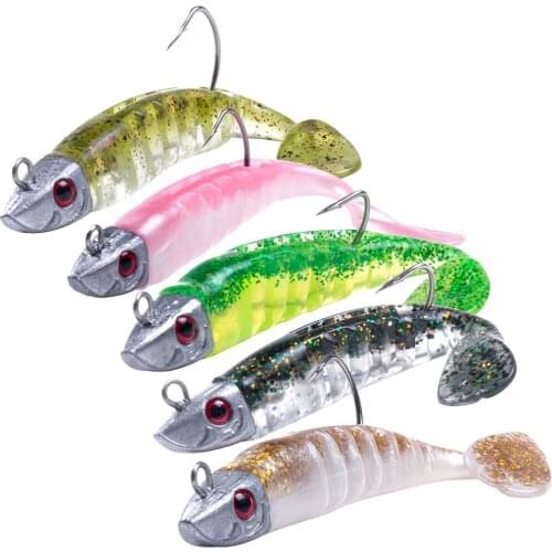 Hengjia 5pcs 15g/25g Soft Bait Kit Lead Head Swimbait Jig Fishing Tackle for Bass Pike Freshwater Fishing Lures