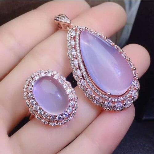 Real Natural Rose Quartz jewelry set Natural Real Rose Quartz 925 sterling silver 1pc pendant,1pc ring