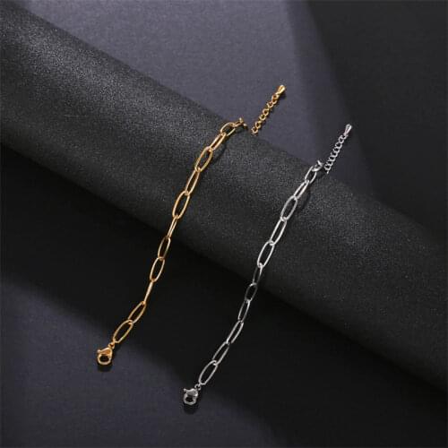 Fashion simple popular jewelry womens metal oval shape paperclip chain link bracelet gold-plated chain stainless steel bracelet