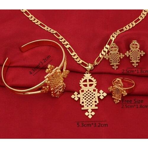 2017 New Arrival Ethiopian Jewelry Sets Gold crossSets For African /Ethiopian /Eritrean /Habesha bridal wedding jewelry set gift