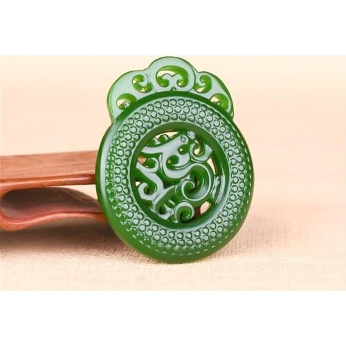 Natural Green Jade Dragon Pendant Necklace Chinese Jewelry Double-Sided Hollow Out Carved Fashion Charm Amulet for Men Women