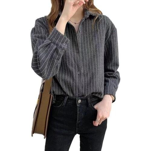 Striped shirt womens new loose design in autumn and winter